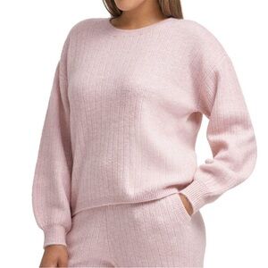 DKNY Sweater Cashmere Blend Ribbed Crewneck Long Sleeve Heathered Pink Sweater